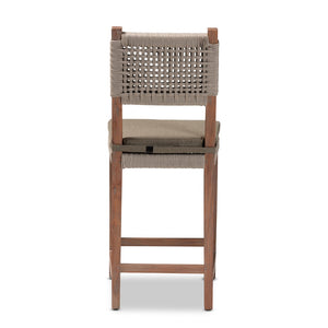 Baxton Studio bali Heyna Mid-Century Grey Woven Rope Mahogany Counter Stool - Artisan Design, Comfort & Style Heyna-Grey/Natural-CS