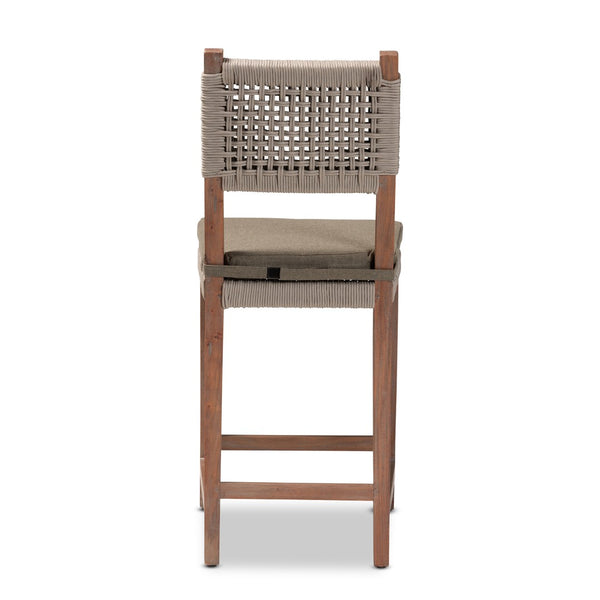 Baxton Studio bali Heyna Mid-Century Grey Woven Rope Mahogany Counter Stool - Artisan Design, Comfort & Style Heyna-Grey/Natural-CS