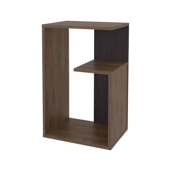 English Elm Fm Furniture Vega Modern Side Table With Open Storage, Dark Brown & Wengue Finish For Versatile Use B128P293873