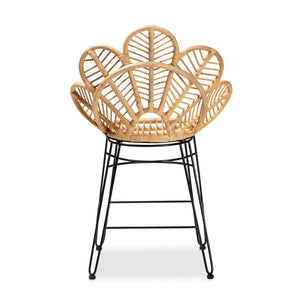 Baxton Studio bali Garan Modern Bohemian Rattan Counter Stool with Black Metal Legs for Stylish Kitchen Seating Leaf-Rattan-CS