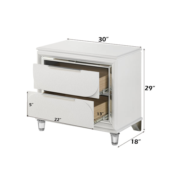 English Elm Tarian Pearl White Nightstand with Acrylic Crystal Legs, 2 Drawers, Modern Elegant Design, Durable Construction B2726P269292