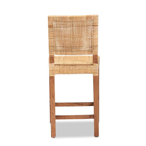 Baxton Studio bali Lesia Modern Bohemian Rattan & Walnut Brown Mahogany Counter Stool - Ergonomic & Stylish Design Lesia-Teak-CS