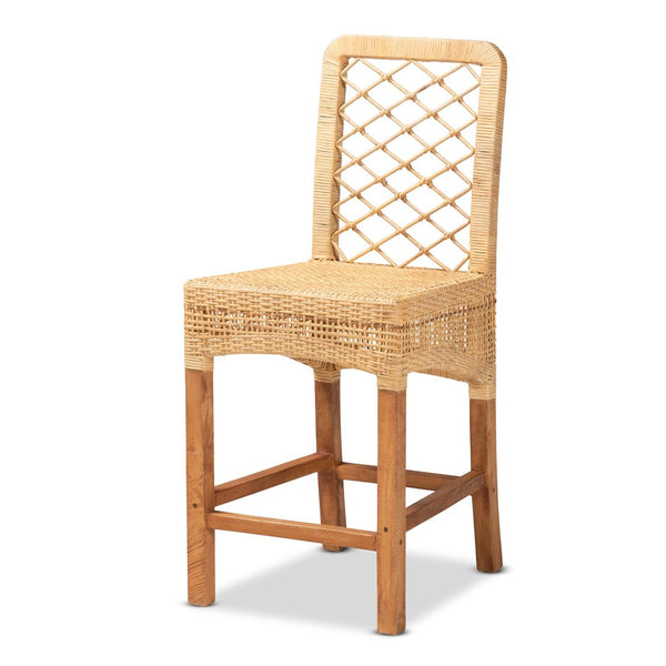 Baxton Studio bali Moscow Bohemian Rattan & Walnut Mahogany Counter Stool – Stylish, Comfortable, Fully Assembled! Moscow-Teak-CS