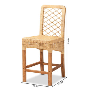 Baxton Studio bali Moscow Bohemian Rattan & Walnut Mahogany Counter Stool – Stylish, Comfortable, Fully Assembled! Moscow-Teak-CS