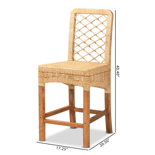 Baxton Studio bali Moscow Bohemian Rattan & Walnut Mahogany Counter Stool – Stylish, Comfortable, Fully Assembled! Moscow-Teak-CS