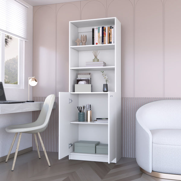 English Elm Sutton White 2-Door Bookcase with Multi-Level Open Shelves, Engineered Wood Storage, Space-Saving Design B128P176167