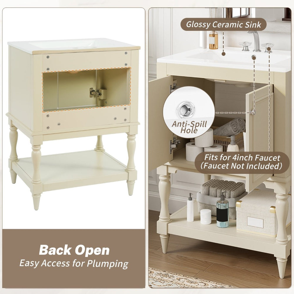 English Elm 24'' French Style Bathroom Vanity with Ceramic Sink Soft Close Cabinet and Drawer Beige N710P411341Y