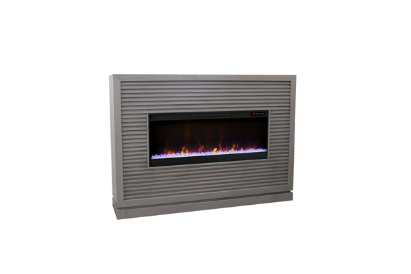 English Elm Riviera 64" Fireplace Mantel with 42" Electric Insert, Poplar & Okume Veneer, Bourbon Finish, Remote Control Grey B108P364427