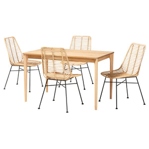 Baxton Studio Baxton Studio Modern Bohemian 5-Piece Dining Set with Rattan Chairs & Oak-Finished Table Design KYG001C-Natural-5PC Dining Set