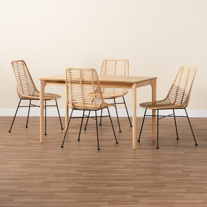 Baxton Studio Baxton Studio Modern Bohemian 5-Piece Dining Set with Rattan Chairs & Oak-Finished Table Design KYG001C-Natural-5PC Dining Set