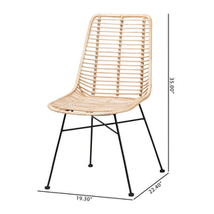 Baxton Studio bali Bali Manhattan Modern Bohemian Dining Chair Set - Natural Rattan & Black Metal, 2-Piece Comfort Manhattan-Rattan/Black-DC