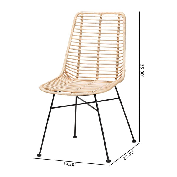 Baxton Studio bali Bali Manhattan Modern Bohemian Dining Chair Set - Natural Rattan & Black Metal, 2-Piece Comfort Manhattan-Rattan/Black-DC