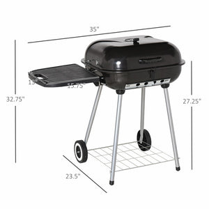 English Elm 22" Porcelain Enameled Kettle Charcoal Grill with Folding Shelf and Wheels for Patio T3971P420807