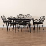 Baxton Studio Aniceta Modern Bohemian Black Finished Wood and Rattan 7-Piece Dining Set Black KYG013C-Black-7PC Dining Set