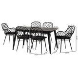 Baxton Studio Aniceta Modern Bohemian Black Finished Wood and Rattan 7-Piece Dining Set Black KYG013C-Black-7PC Dining Set