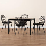 Baxton Studio Sabelle Modern Bohemian Finished Wood and Rattan Dining Set Black KYG002C-Black-5PC Dining Set