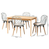 Baxton Studio Sabelle Modern Bohemian Finished Wood and Rattan Dining Set Light Blue/Natural Brown/White/Black KYG002C-Natural Oak/Blue-5PC Dining Set