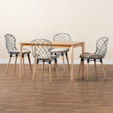 Baxton Studio Sabelle Modern Bohemian Finished Wood and Rattan Dining Set Light Blue/Natural Brown/White/Black KYG002C-Natural Oak/Blue-5PC Dining Set