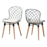 Sabelle Modern Bohemian Natural Brown Finished Teak Wood and Light Blue Rattan 2-Piece Dining Chair Set