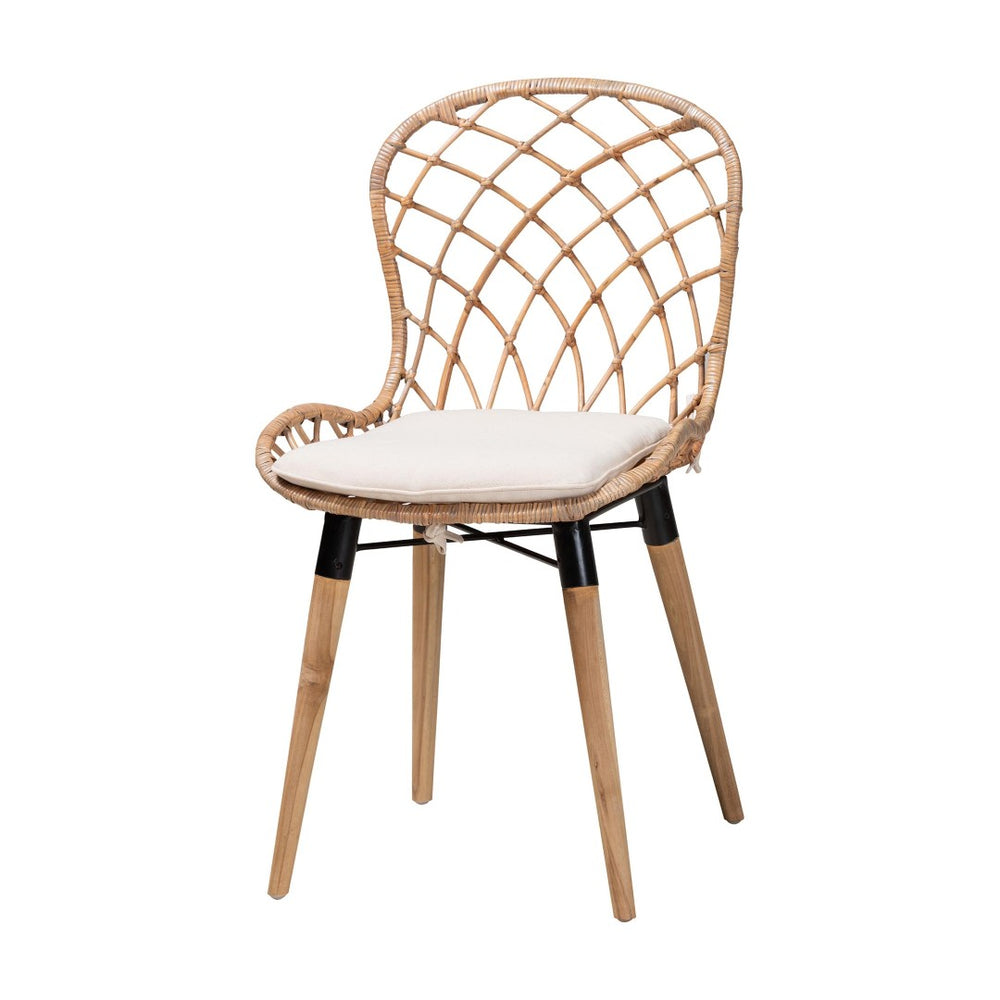 Baxton Studio Baxton Studio Sabelle 5-Piece Modern Bohemian Dining Set with Greywashed Wood & Rattan Chairs KYG002C-Natural Oak/Light Grey-5PC Dining Set