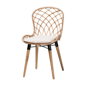 Baxton Studio Baxton Studio Sabelle 5-Piece Modern Bohemian Dining Set with Greywashed Wood & Rattan Chairs KYG002C-Natural Oak/Light Grey-5PC Dining Set