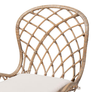 Baxton Studio Baxton Studio Sabelle 5-Piece Modern Bohemian Dining Set with Greywashed Wood & Rattan Chairs KYG002C-Natural Oak/Light Grey-5PC Dining Set