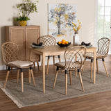 Baxton Studio Sabelle Modern Bohemian Finished Wood and Rattan Dining Set Greywash/Natural Brown/White/Black KYG002C-Natural Oak/Light Grey-5PC Dining Set