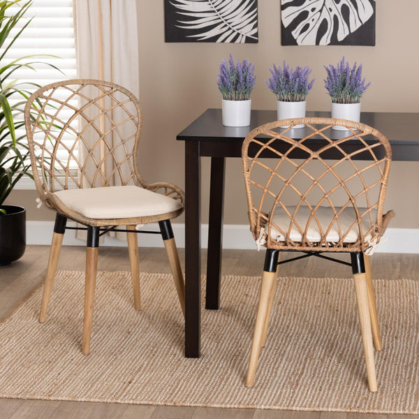 Baxton Studio bali Sabelle Bohemian Dining Chair Set - Handcrafted Teak & Greywashed Rattan - Unique Elegance Santa1-Light Grey Rattan-DC