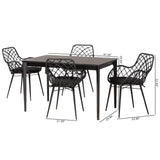 Baxton Studio Ballerina Modern Bohemian Finished Wood and Rattan Dining Set Black KYG003C-Black-5PC Dining Set