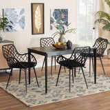 Baxton Studio Ballerina Modern Bohemian Finished Wood and Rattan Dining Set Black KYG003C-Black-5PC Dining Set