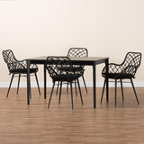 Baxton Studio Ballerina Modern Bohemian Finished Wood and Rattan Dining Set Black KYG003C-Black-5PC Dining Set