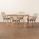 Baxton Studio Ballerina Modern Bohemian Finished Wood and Rattan Dining Set Greywash/Natural Brown/White KYG003C-Natural Oak/Light Grey-5PC Dining Set