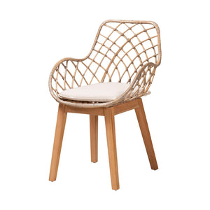 Baxton Studio Baxton Studio Ballerina 5-Piece Dining Set: Modern Bohemian Greywashed Rattan & Mahogany Elegance KYG004C-Natural Oak/Light Grey-5PC Dining Set