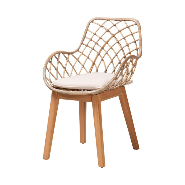 Baxton Studio Baxton Studio Ballerina 5-Piece Dining Set: Modern Bohemian Greywashed Rattan & Mahogany Elegance KYG004C-Natural Oak/Light Grey-5PC Dining Set