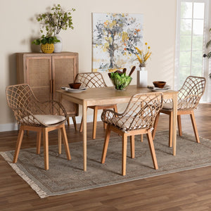 Baxton Studio Baxton Studio Ballerina 5-Piece Dining Set: Modern Bohemian Greywashed Rattan & Mahogany Elegance KYG004C-Natural Oak/Light Grey-5PC Dining Set