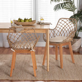 Baxton Studio Ballerina Modern Bohemian Finished Wood 2-Piece Dining Chair Set Greywash/Natural Brown/White Balerina2-Light Grey Rattan-DC