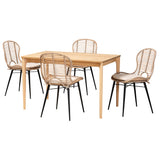 Baxton Studio Brenna Modern Bohemian Finished Wood and Rattan Dining Set Greywash/Natural Brown/White KYG005C-Natural Oak/Light Grey-5PC Dining Set