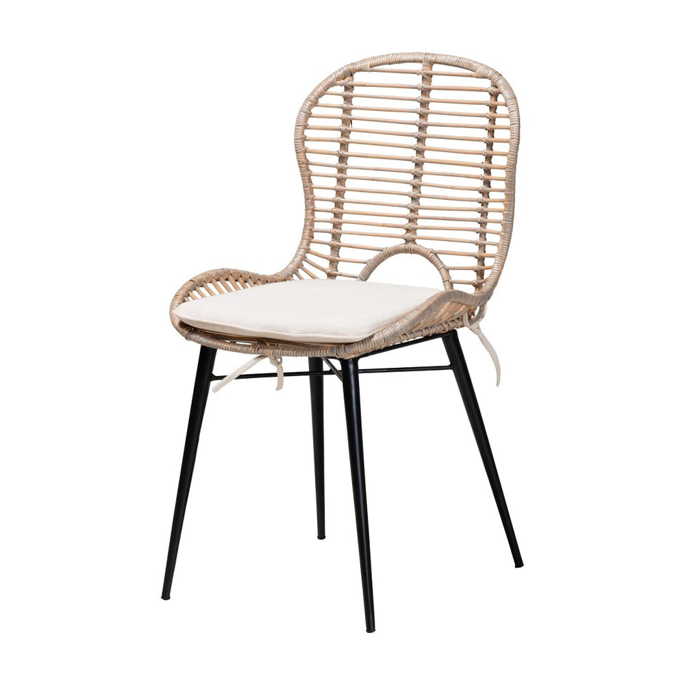 Baxton Studio Baxton Studio Brenna 5-Piece Dining Set - Modern Bohemian Rattan & Wood with Removable Cushions KYG005C-Natural Oak/Light Grey-5PC Dining Set