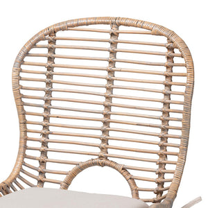 Baxton Studio Baxton Studio Brenna 5-Piece Dining Set - Modern Bohemian Rattan & Wood with Removable Cushions KYG005C-Natural Oak/Light Grey-5PC Dining Set