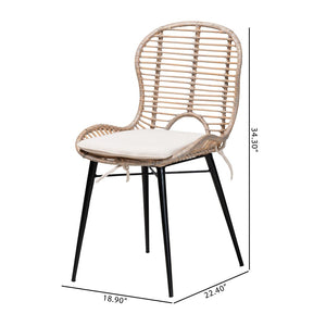 Baxton Studio bali Bali Brenna Modern Bohemian Dining Chair Set - 2 Greywashed Rattan & Metal Chairs for Stylish Dining Bianca-Light Grey Rattan-DC