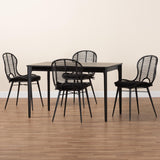 Baxton Studio Brenna Modern Bohemian Finished Wood and Rattan Dining Set Black KYG005C-Black-5PC Dining Set