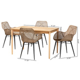 Baxton Studio Ballerina Modern Bohemian Greywashed Rattan and Black Metal 5-Piece Dining Set Greywash/Natural Brown/Black KYG006C-Natural Oak/Light Grey-5PC Dining Set