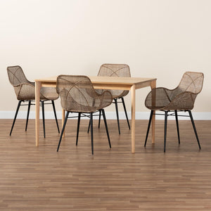 Baxton Studio Baxton Studio Ballerina 5-Piece Dining Set: Modern Bohemian Rattan & Metal for Stylish Gatherings KYG006C-Natural Oak/Light Grey-5PC Dining Set