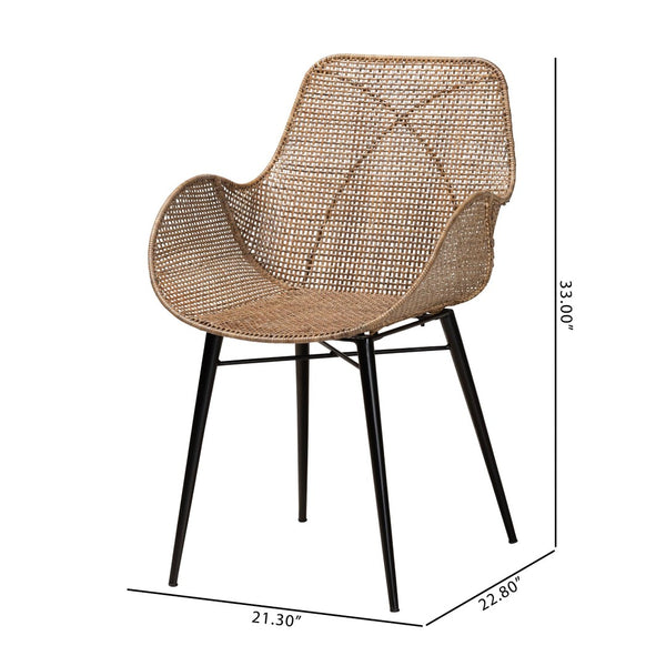 Baxton Studio bali Modern Bohemian Greywashed Rattan & Black Metal Dining Chair Set – 2-Piece Comfort & Style! Balerina3-Light Grey Rattan-DC