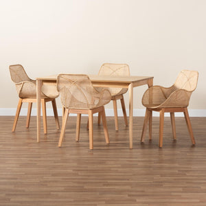 Baxton Studio Baxton Studio Ballerina 5-Piece Dining Set in Natural Mahogany & Rattan - Japandi Charm & Comfort KYG006C-Natural-5PC Dining Set