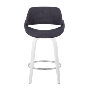 English Elm Fixed-height Swivel Counterstools White Wood Base Charcoal Seat Chrome Footrest Pair B202S01821