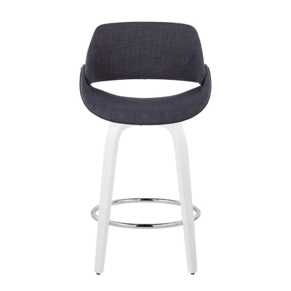 English Elm Fixed-height Swivel Counterstools White Wood Base Charcoal Seat Chrome Footrest Pair B202S01821