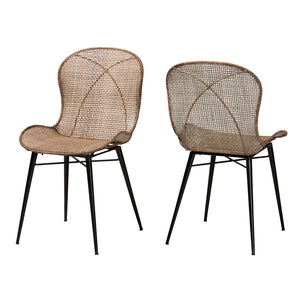 Baxton Studio bali Sabelle Japandi 2-Piece Dining Chair Set - Greywashed Rattan & Black Metal for Modern Spaces Santa2-Light Grey Rattan-DC