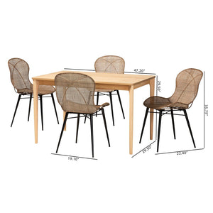 Baxton Studio Baxton Studio Sabelle 5-Piece Japandi Dining Set: Natural Wood & Rattan Elegance for Stylish Meals KYG007C-Natural Oak/Light Grey-5PC Dining Set