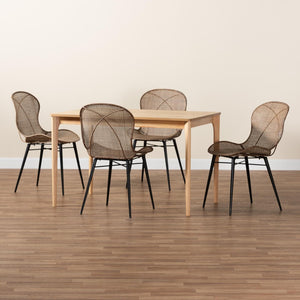 Baxton Studio Baxton Studio Sabelle 5-Piece Japandi Dining Set: Natural Wood & Rattan Elegance for Stylish Meals KYG007C-Natural Oak/Light Grey-5PC Dining Set